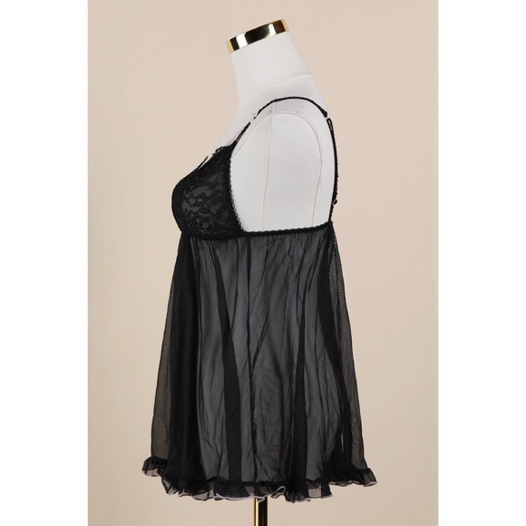 Sz S Victoria’s Secret Strappy Sheer Black Ruffled Babydoll Nightgown GUC - Picture 2 of 4